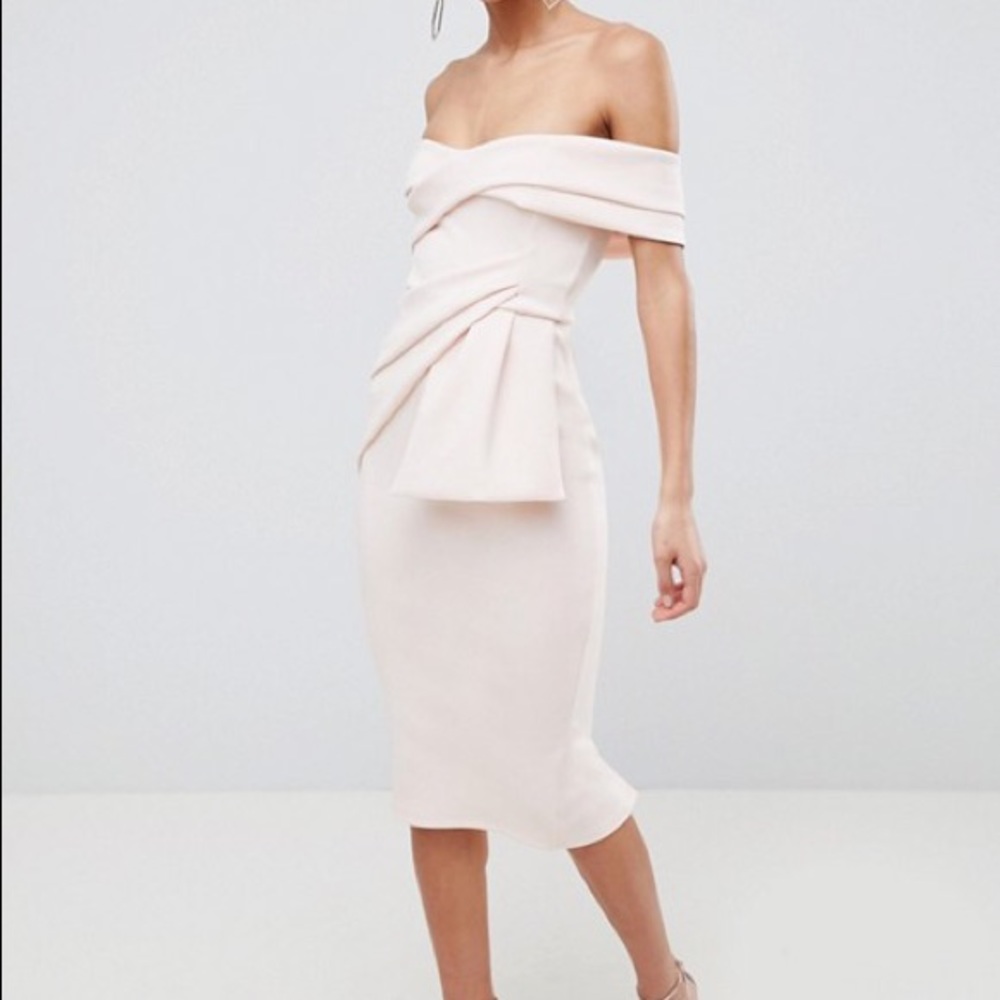 ASOS off the shoulder midi pencil dress